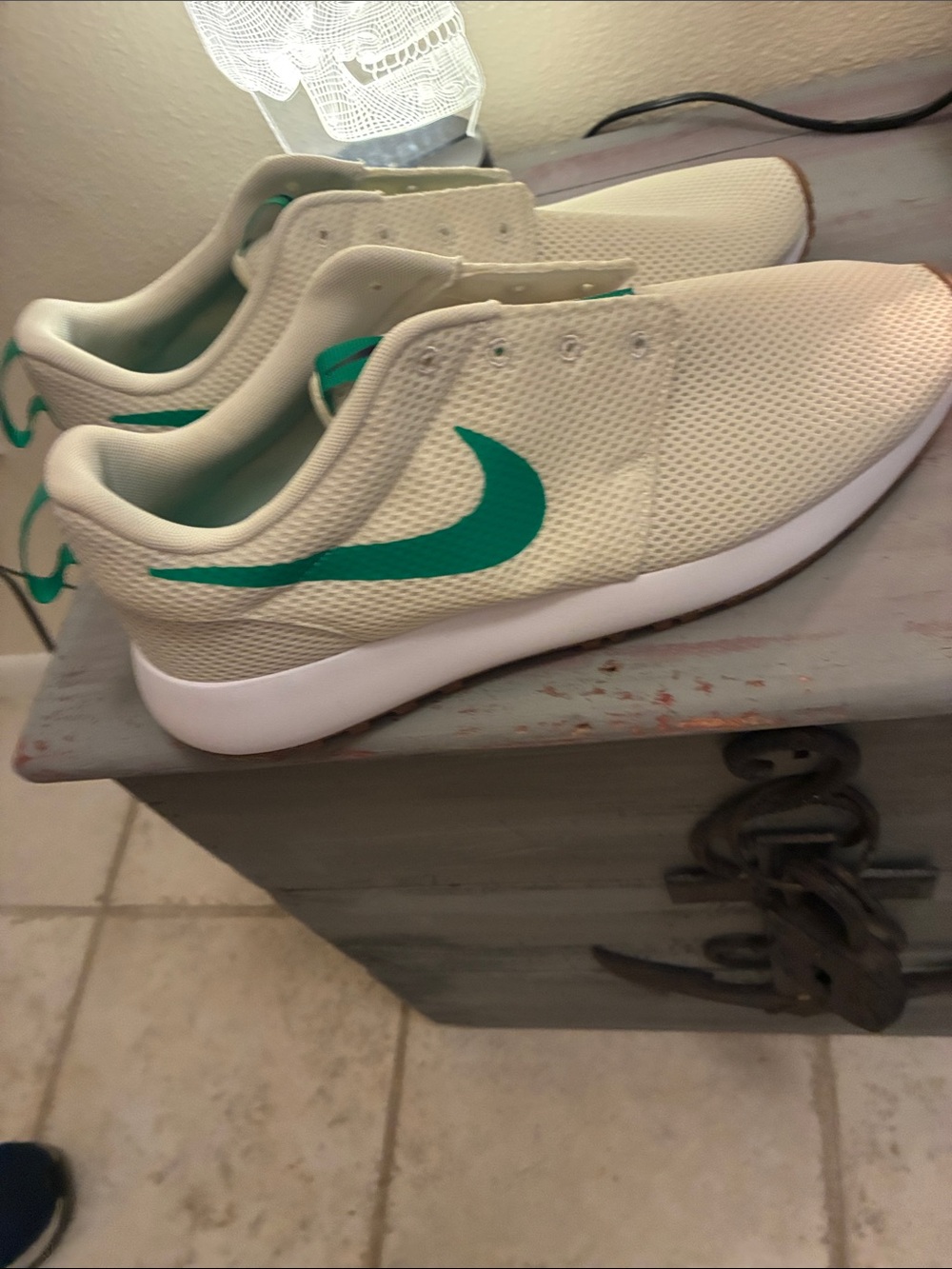 Nike Cream Mesh Sneakers with Teal Green Swoosh